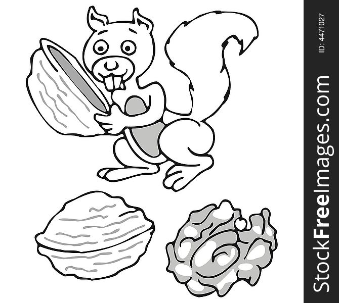 Art illustration of a squirrel with nuts. Art illustration of a squirrel with nuts