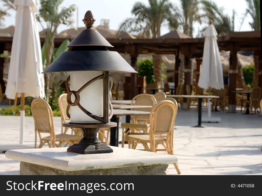 Lantern in the patio of restaurant at Egypt resort