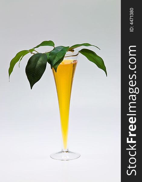 Glass witch leaf and orange drink
