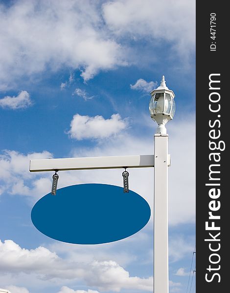 A vinyl sign post with a blue oval sign board has room for your preferred text. A vinyl sign post with a blue oval sign board has room for your preferred text