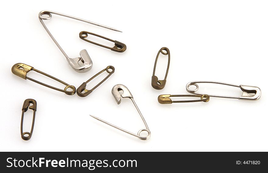 Old vintage safety pins stainless and brass