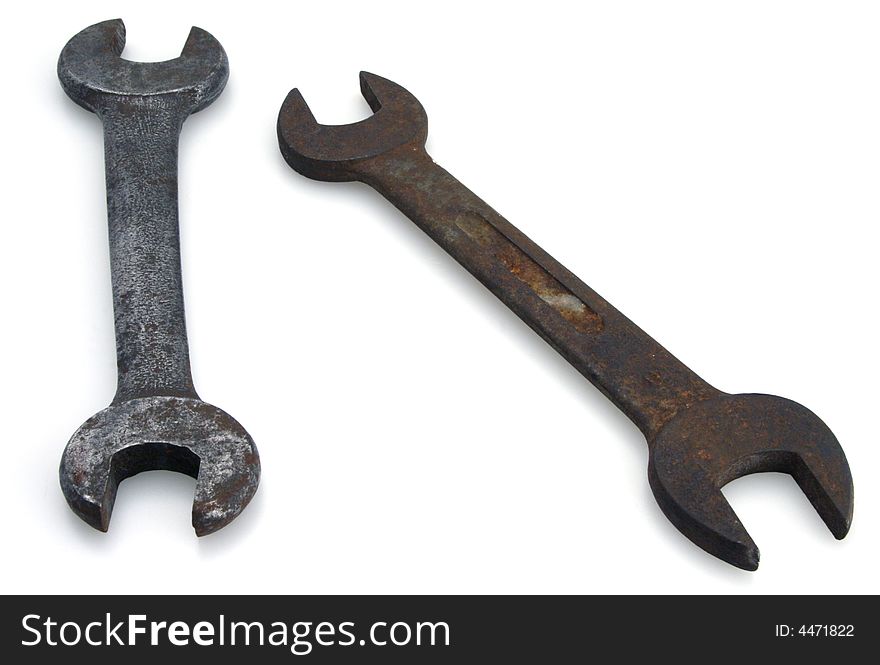 Two old vintage open end rusted wrenches. Two old vintage open end rusted wrenches