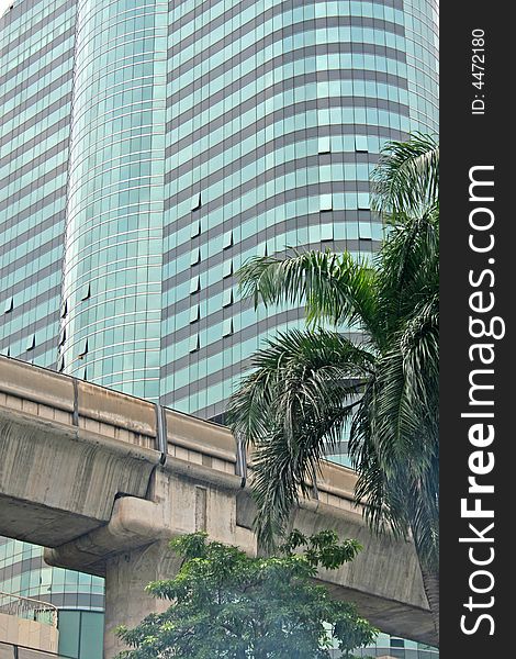 Modern offices and the overhead rail system in downtown Bangkok