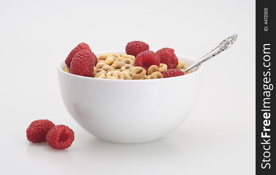Fresh ripe sweet raspberry organic cereal breakfast. Fresh ripe sweet raspberry organic cereal breakfast