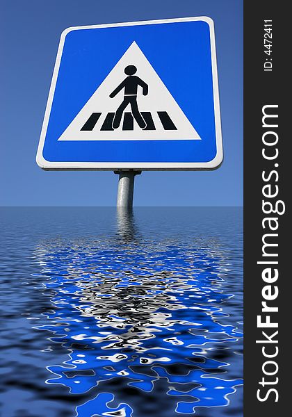 Street Sign with reflection in blue sky background