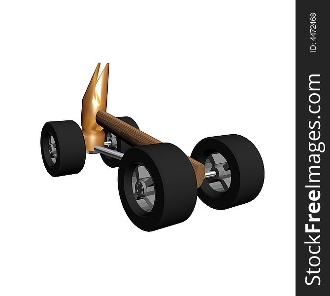 Hammer on wheels. 3D image.