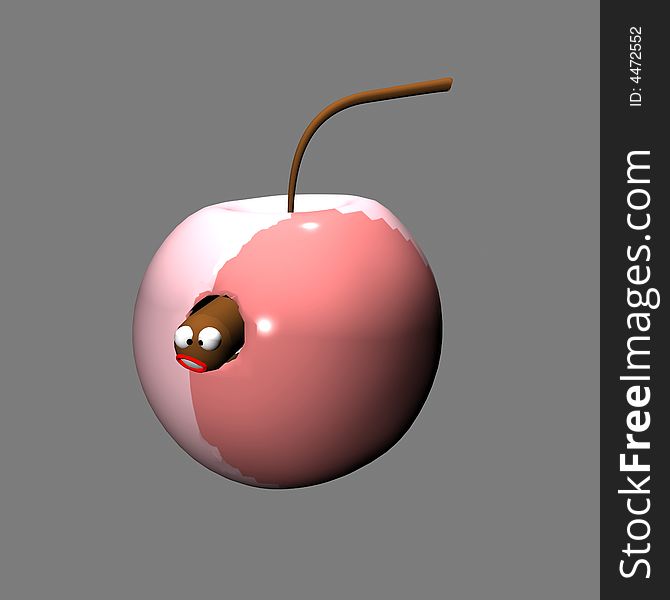Apple with a worm. 3D image.