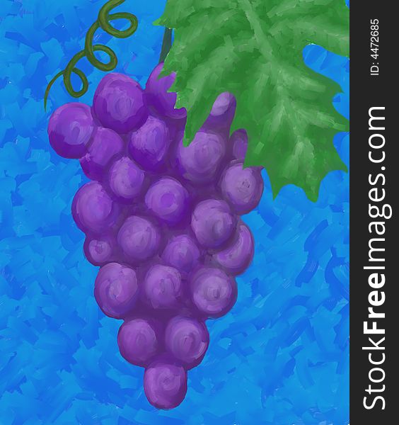 Colorful oil painting of a bunch of ripe grapes. Colorful oil painting of a bunch of ripe grapes