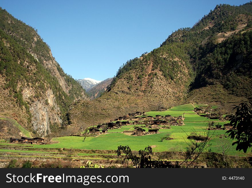 An ancient mountain village in steep Nu Valley. An ancient mountain village in steep Nu Valley