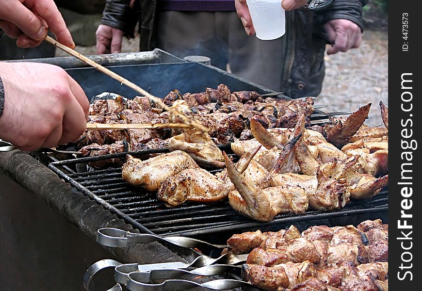 Meat dish is coocing on the fire. Ukraine. Meat dish is coocing on the fire. Ukraine