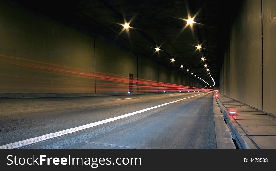 Traffic in a long tunnel - longrun exposure. Traffic in a long tunnel - longrun exposure