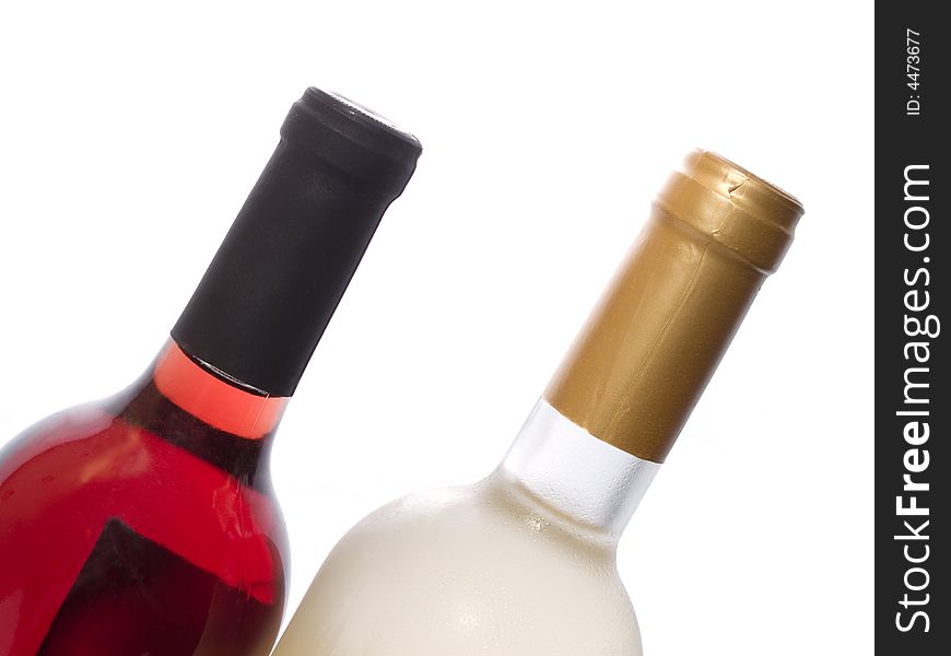 Two bottles of red and white wine isolated on white background