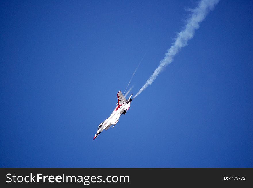 Thunderbird separated from team for a lower solo during flyover at Daytona. Thunderbird separated from team for a lower solo during flyover at Daytona