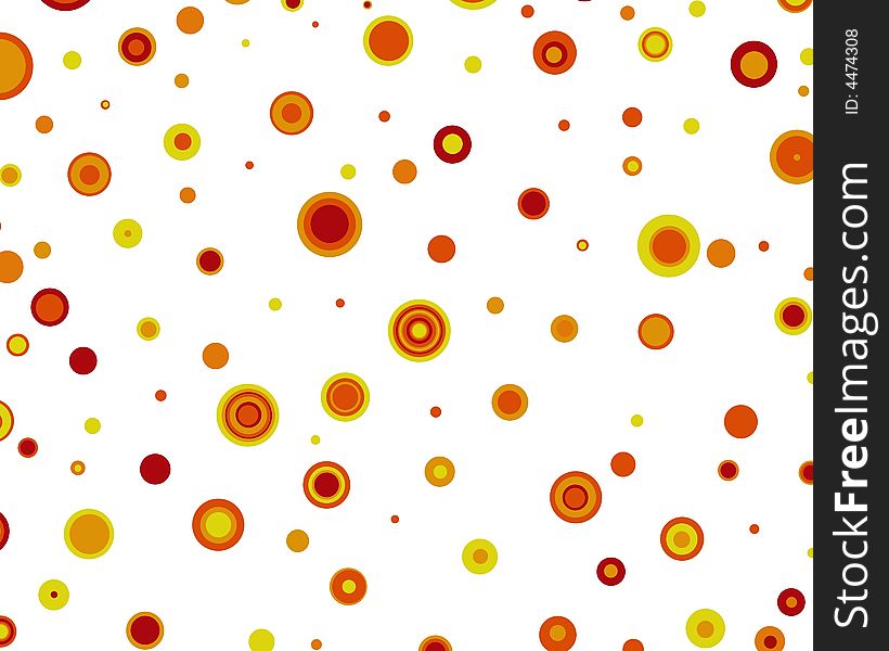 Abstract image containing yellow, orange and red circles over a white background. Abstract image containing yellow, orange and red circles over a white background