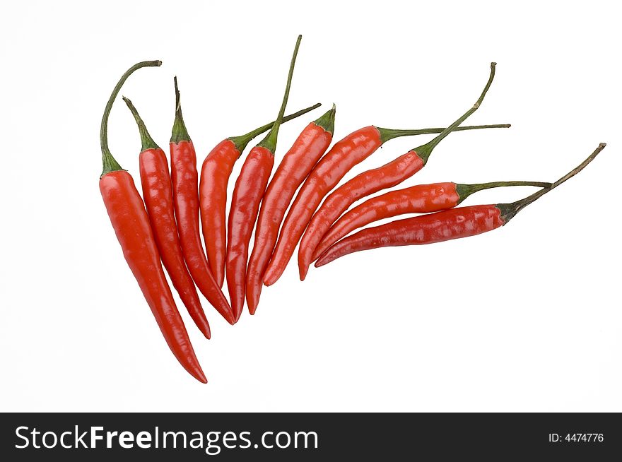 Color Hot Peppers Isolated Over White
