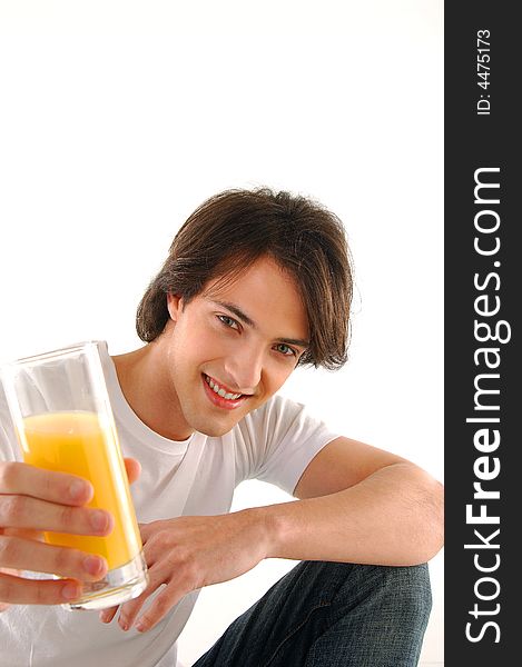 A young boy and orange juice