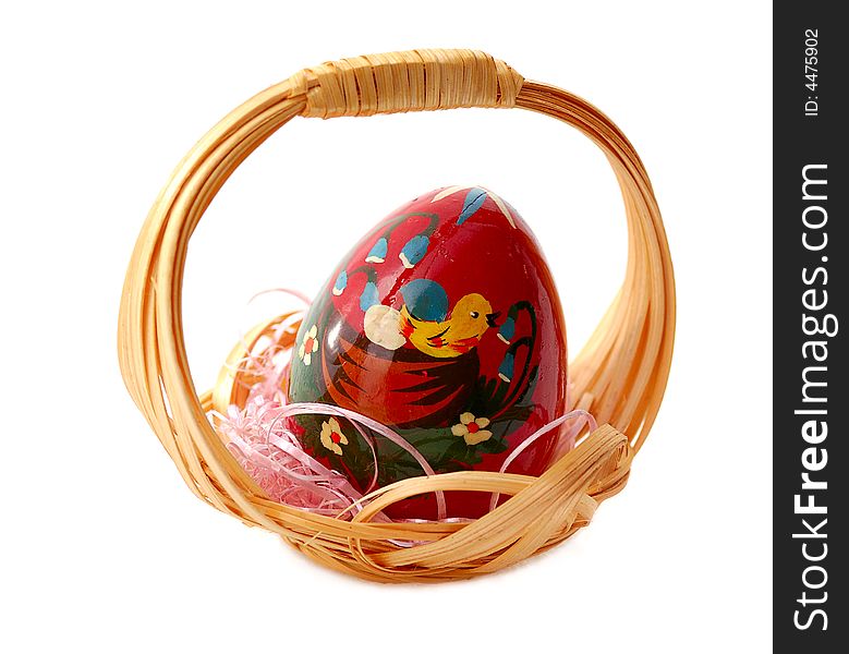 Easter small basket with painted egg. Easter small basket with painted egg