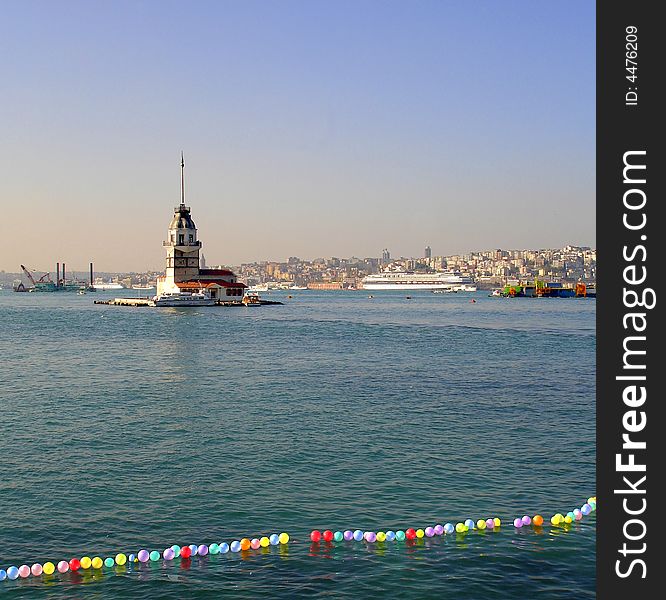 Historical Maiden  Tower with many names and legends on an islet in Marmara Sea off Salacak coast, Istanbul. Historical Maiden  Tower with many names and legends on an islet in Marmara Sea off Salacak coast, Istanbul