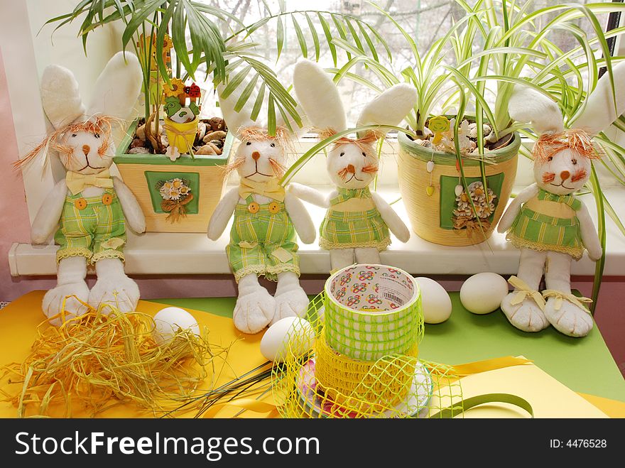 Easer decorations: rabbits and eggs. Easer decorations: rabbits and eggs