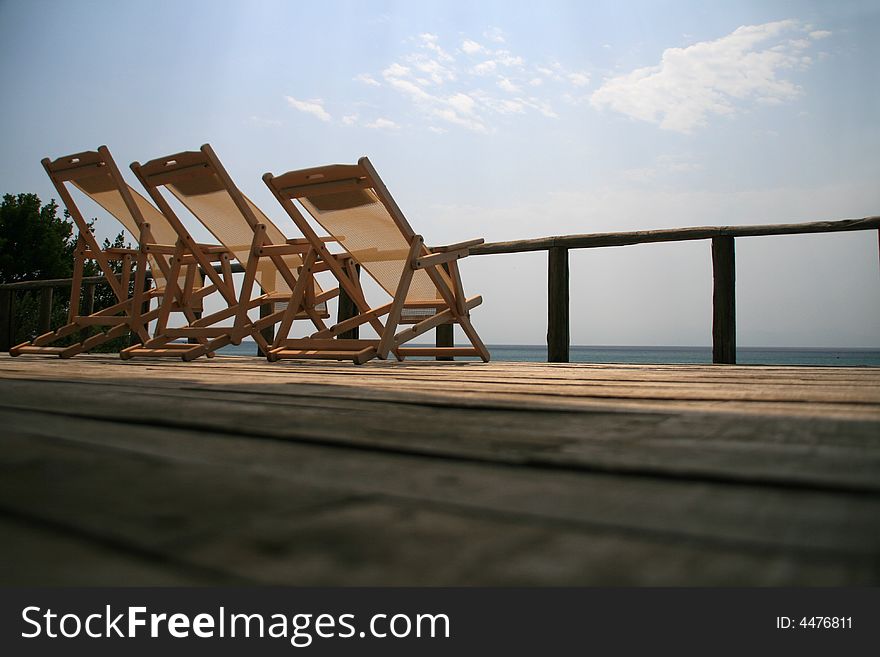 Low shot of three chairs