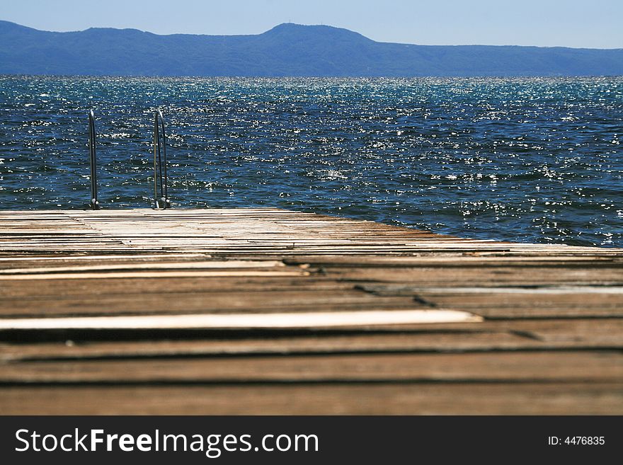 Low angle shot of a wooden dock