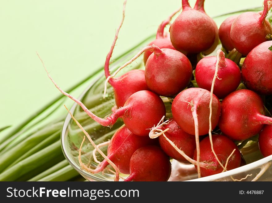 Food series: fresh vegetables, red ripe spring radish