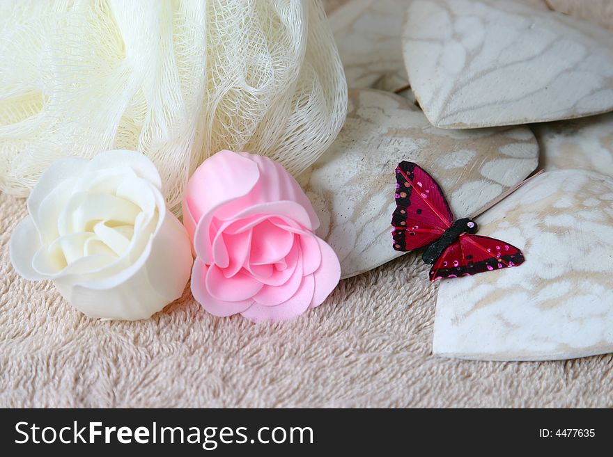 Pink and white flowers made out of Soap. Pink and white flowers made out of Soap