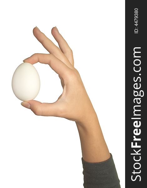 Hand with eggs isolated over white. Hand with eggs isolated over white