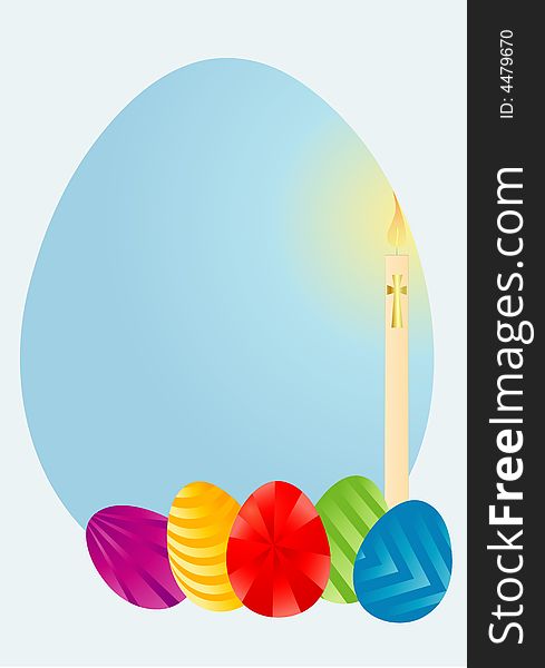 Easter card with eggs and candle.