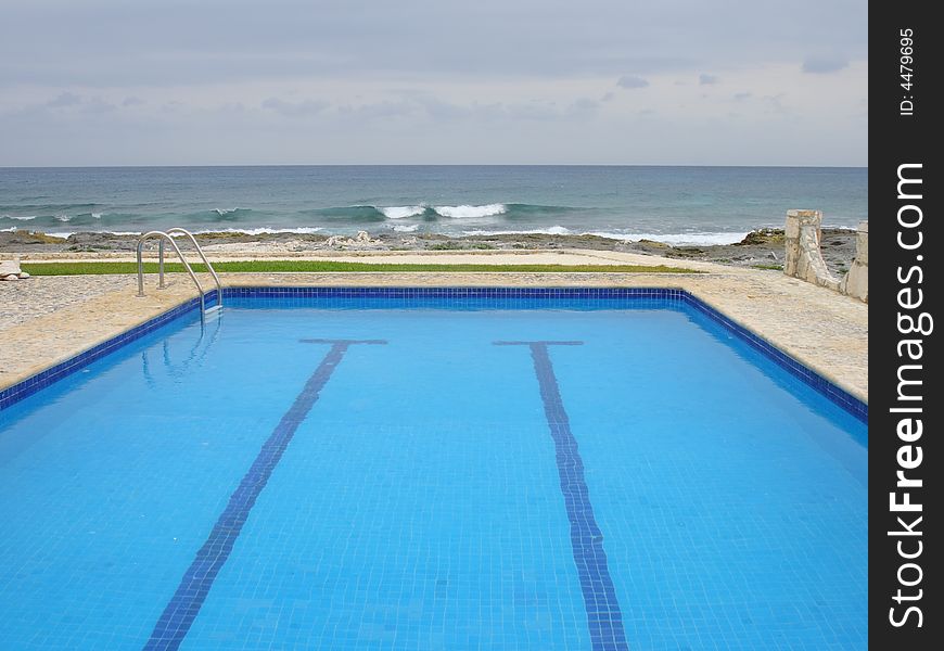 Swimming pool, overcast day.