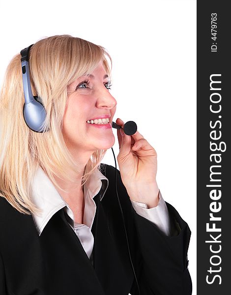Middleaged woman with headset