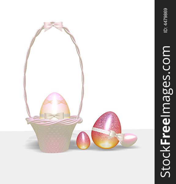 3d Digital art of Easter eggs and basket. 3d Digital art of Easter eggs and basket