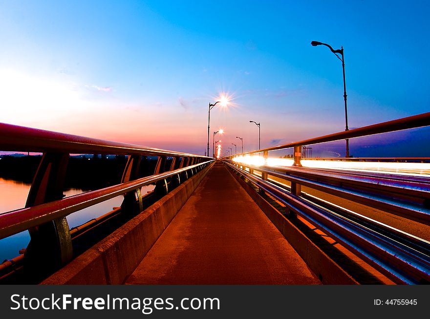 A long exposure at sunset on a bridge in South Korea. A long exposure at sunset on a bridge in South Korea