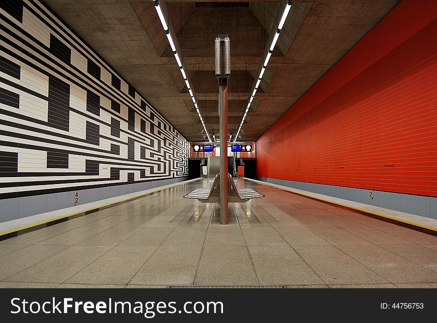 An empty subway on the eve of the October festival in Munich of Bavaria. An empty subway on the eve of the October festival in Munich of Bavaria