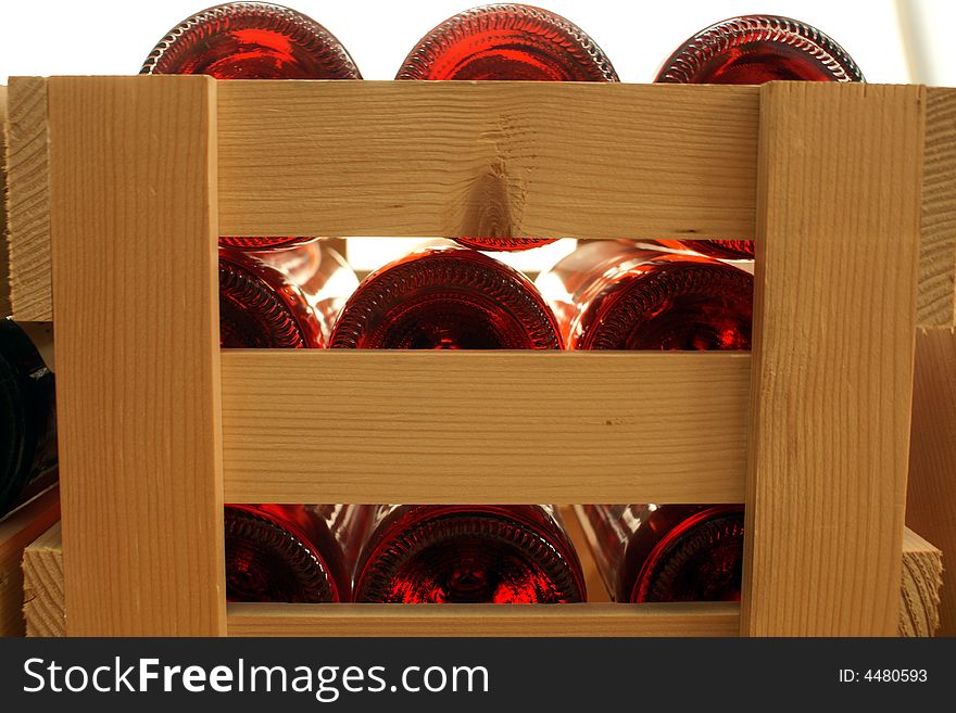 Red Wine Bottles In wooden Boxes. Red Wine Bottles In wooden Boxes