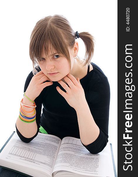 The young student with the book isolated on a white background