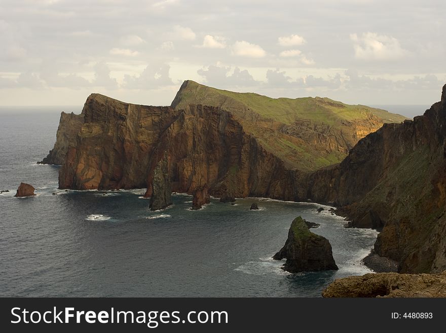 Madeira island, coast landscape at sunset - Atlantic ocean - Portugal. Madeira island, coast landscape at sunset - Atlantic ocean - Portugal