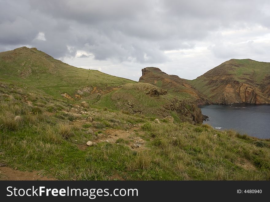 Madeira island, coast landscape at sunset - Atlantic ocean - Portugal. Madeira island, coast landscape at sunset - Atlantic ocean - Portugal