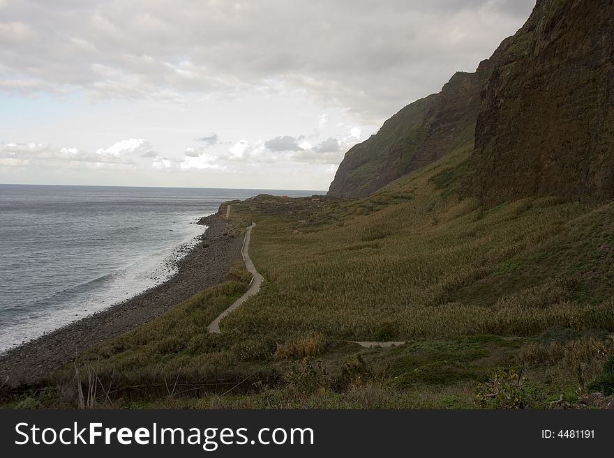 Madeira island, coast landscape at sunset - Atlantic ocean - Portugal. Madeira island, coast landscape at sunset - Atlantic ocean - Portugal