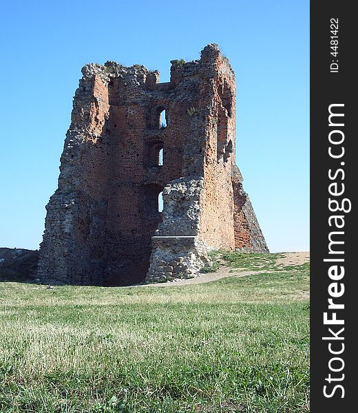 Royal castle ruins in Belarus,blue sky. Royal castle ruins in Belarus,blue sky