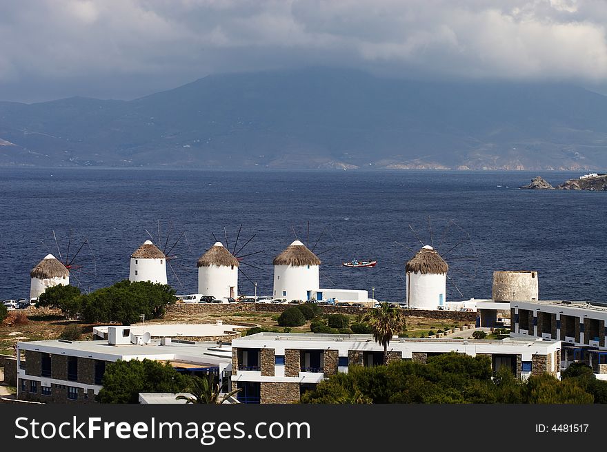 Windmills, the landmark of the island mykonos