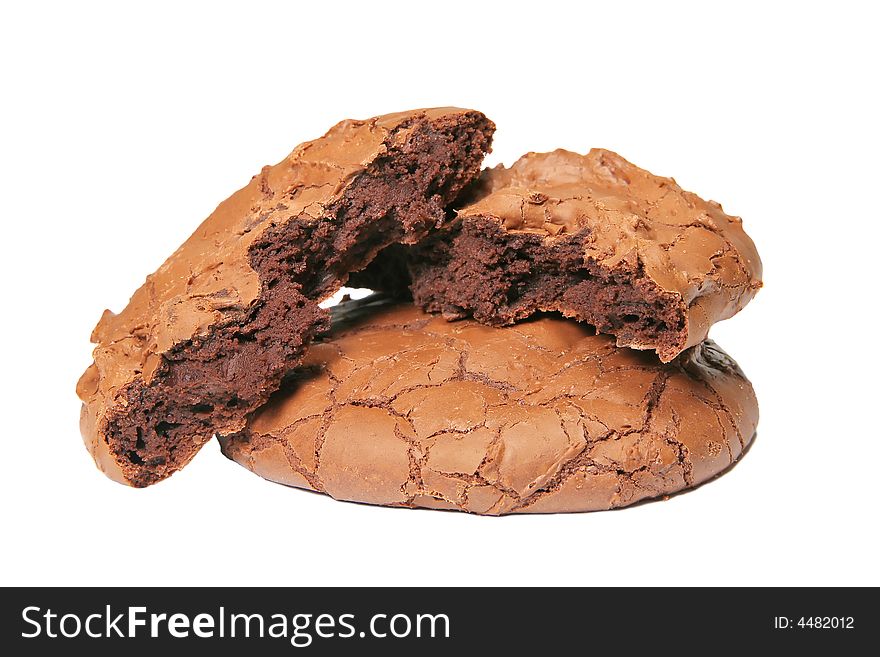 Dense dark chocolate cookies isolated on white. Dense dark chocolate cookies isolated on white
