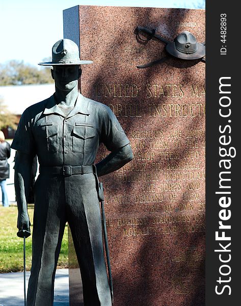 A bronze statue of a marine standing on Parris Island. A bronze statue of a marine standing on Parris Island.