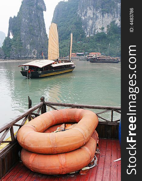 View from a boat in Halong Bay, Vietnam - travel and tourism.