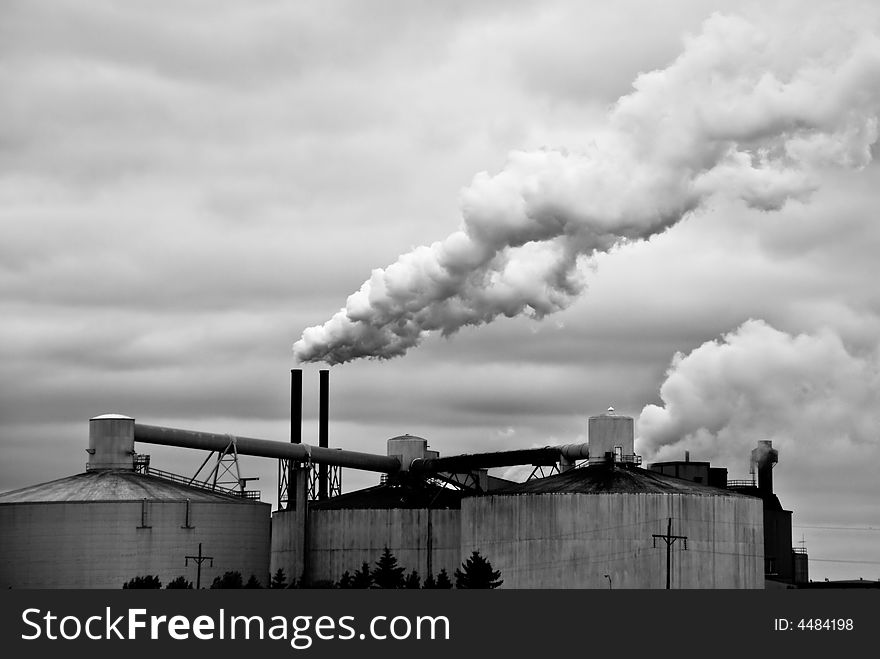 Black And White Industrial Factory And Smoke