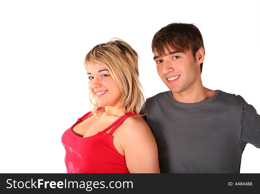 Teenager couple on a white
