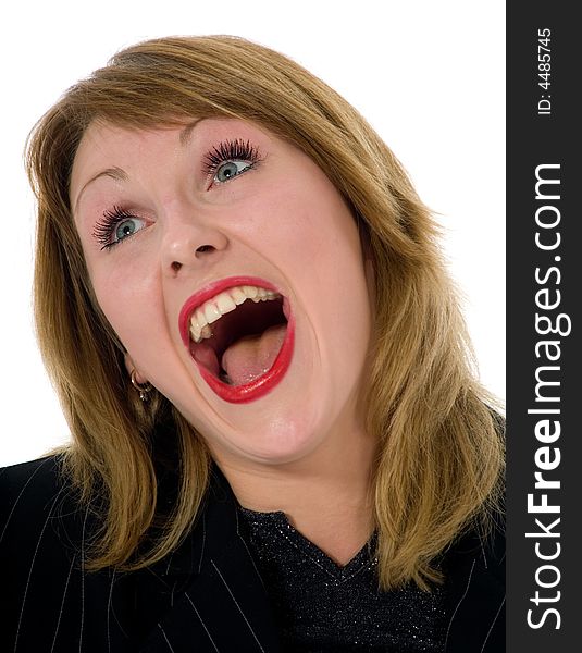 Expressive woman on white background