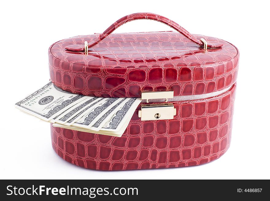 Female bag for cosmetics with dollars