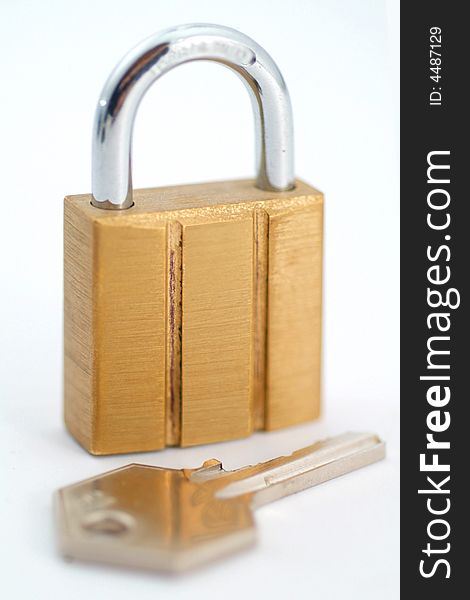 Locked lock on white background