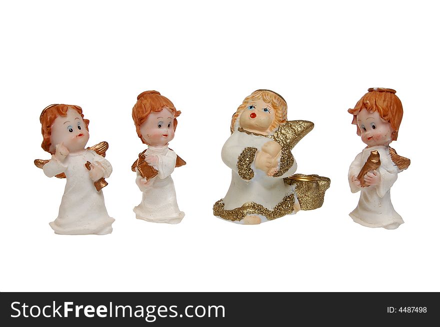 Four angels on white background